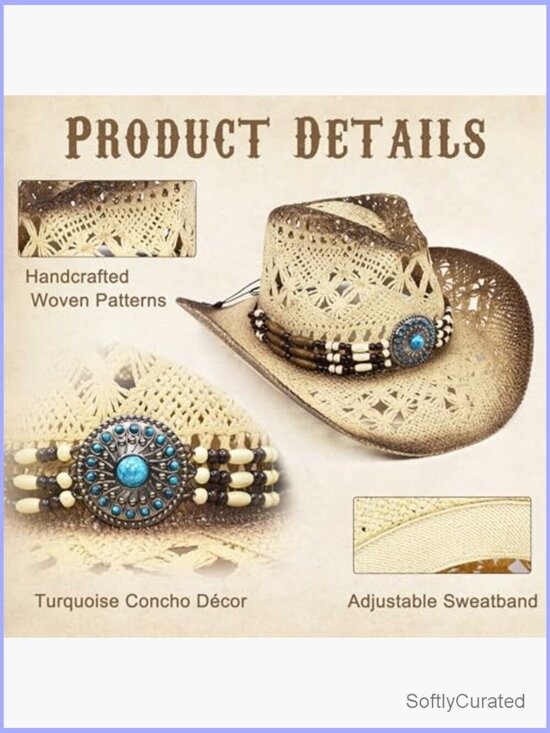 Straw Cowboy Hat - Western Sun Hat with Shapeable Brim